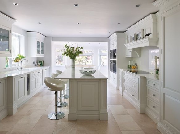 white kitchen dining area