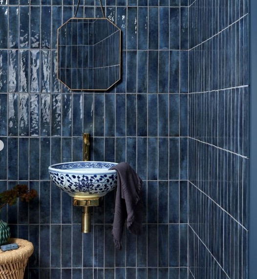 Bathroom wall tiles deep blue shade