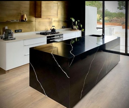 all black kitchen countertop