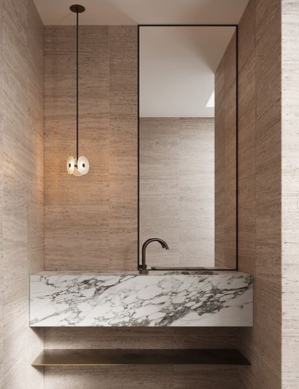 bathroom vanity with pendent light