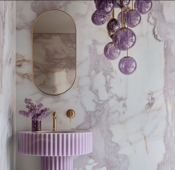 marble wall tiles with lavender combination